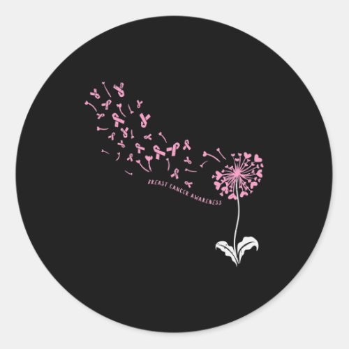 Dandelion Breast Cancer Awareness Pink RIbbon Supp Classic Round Sticker