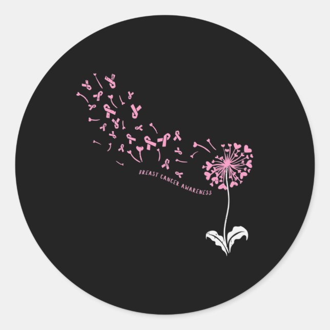 Dandelion Breast Cancer Awareness Pink RIbbon Supp Classic Round Sticker (Front)