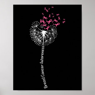 Dandelion Breast Cancer Awareness Warrior Pink Rib Poster