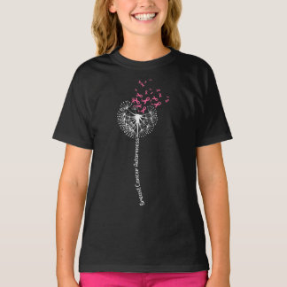 Dandelion Breast Cancer Awareness Warrior Pink Rib T-Shirt