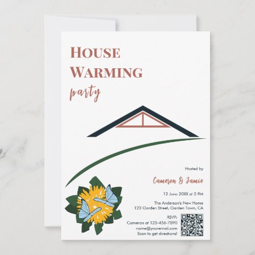 Dandelion Butterflies Housewarming Party QR Code Invitation
