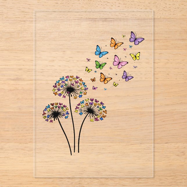 Dandelion butterfly flow acrylic invitations (Front)