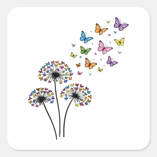 Dandelion butterfly flow square sticker (Front)