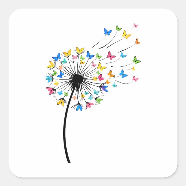 Dandelion butterfly flow square sticker (Front)