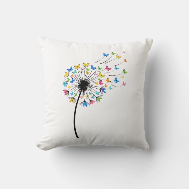 Dandelion butterfly flow throw pillow (Front)