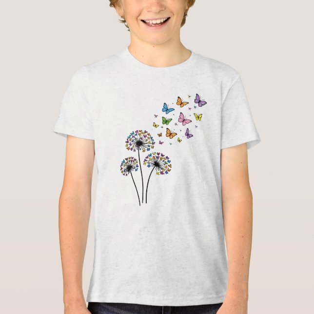 Dandelion butterfly flow Tri-Blend shirt (Front)