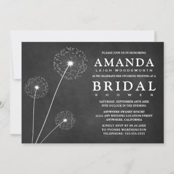 Dandelion Chalkboard Bridal Shower Invitations by RusticWeddings at Zazzle
