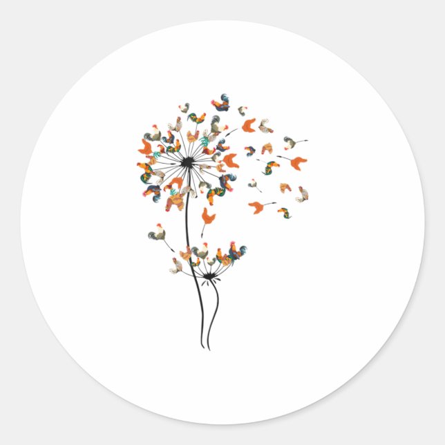 Dandelion Chicken Flower  Floral Chickens farme Classic Round Sticker (Front)