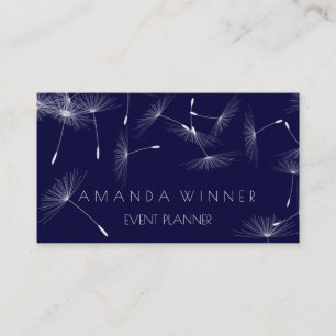 Dandelion Confetti Blue Navy White Event Business Card