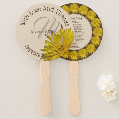 Dandelion Country Wedding Party Monogram Floral Hand Fan