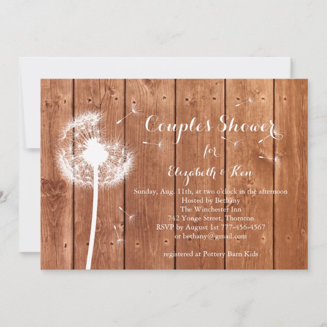 Dandelion Couple's Shower Invitation - oak (Front)