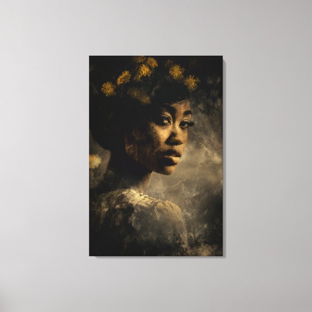 Dandelion Crown Melanin Glow Portrait Canvas Print (Front)