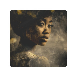 Dandelion Crown Melanin Glow Portrait Metal Print
