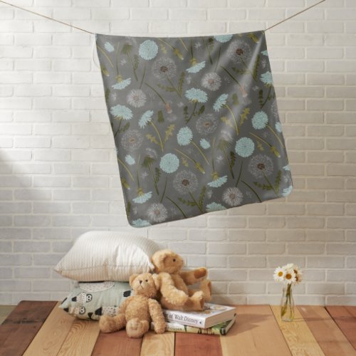  Dandelion Cute Gray Blue Flowers Baby Blanket