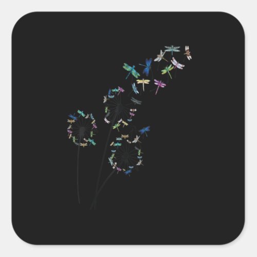 Dandelion Dragonfly Flower Floral Dragonfly Tree Square Sticker