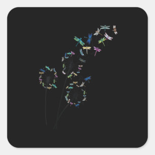 Dandelion Dragonfly Flower Floral Dragonfly Tree Square Sticker