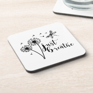 Dandelion Dragonfly Just Breathe Beverage Coaster