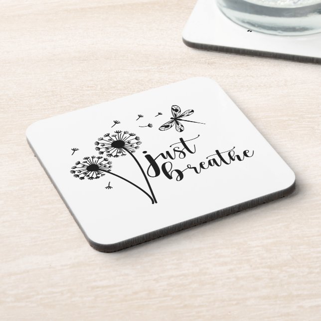 Dandelion Dragonfly Just Breathe Beverage Coaster (Left Side)