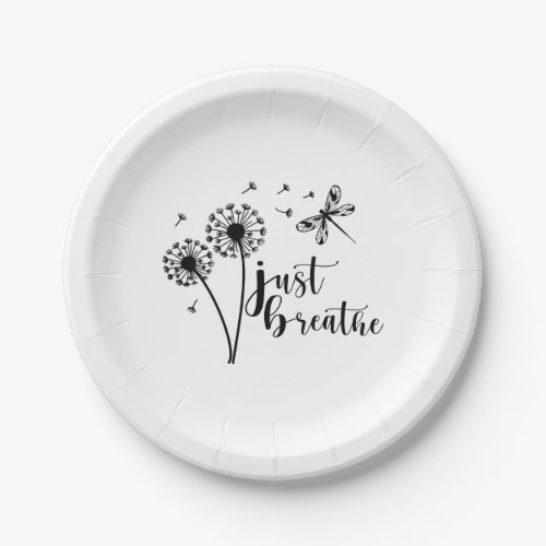 Dandelion Dragonfly Just Breathe Paper Plates