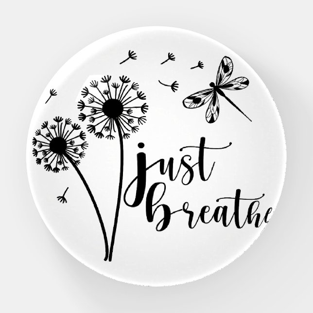 Dandelion Dragonfly Just Breathe Paperweight (Front)
