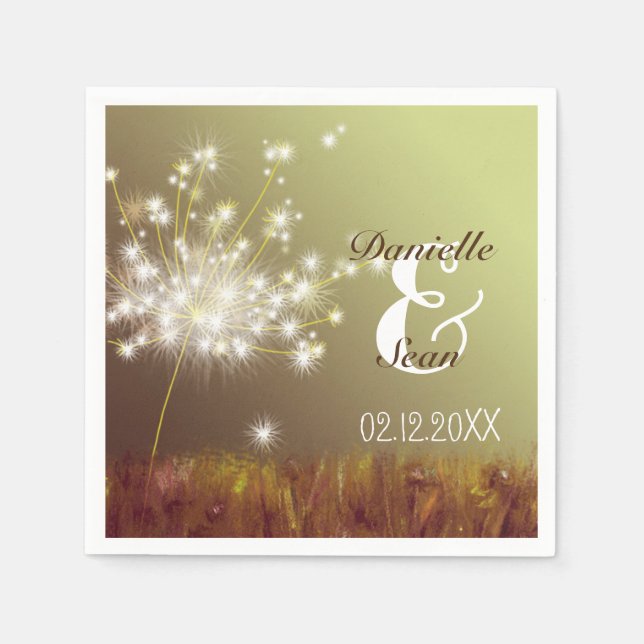 Dandelion Dream Nature Inspired Wedding Paper Napkins (Front)
