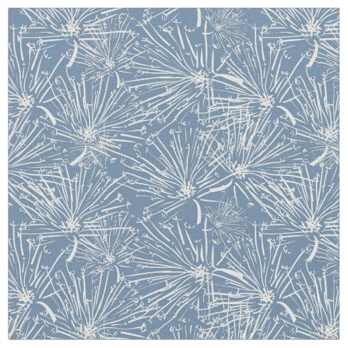 Dandelion Fabric White Dandelions on Blue Fabric