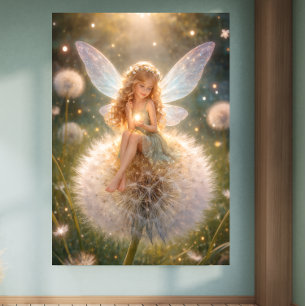 Dandelion Fairy in the glowing meadow Faux Canvas Print