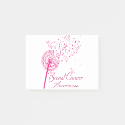 Dandelion Faith Hope Love Breast Cancer Awareness Post_it Notes