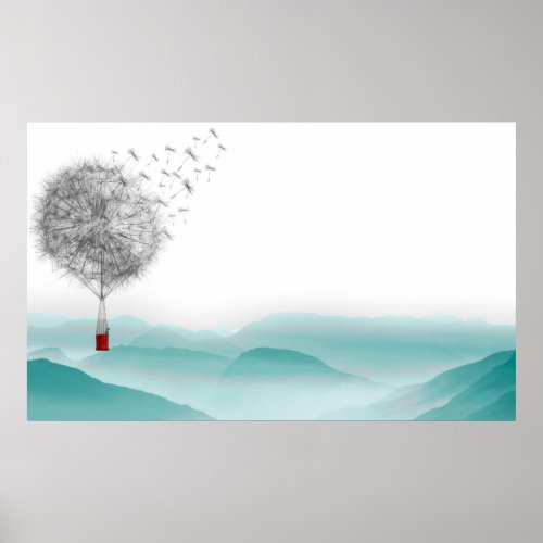 dandelion fantasy  hot air balloon landscape poster