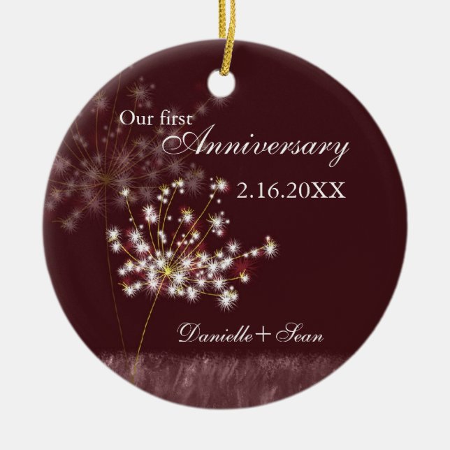 Dandelion First Wedding Anniversary Photo Keepsake Ceramic Ornament (Front)