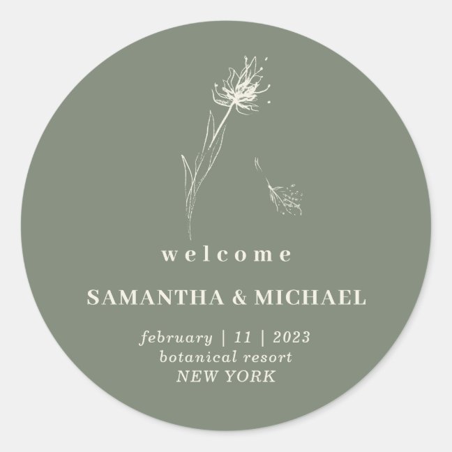 Dandelion Floral Boho Sage Welcome Party Classic Round Sticker