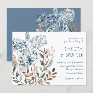 Dandelion Floral | Dusty Blue Garden Muted Wedding Invitation