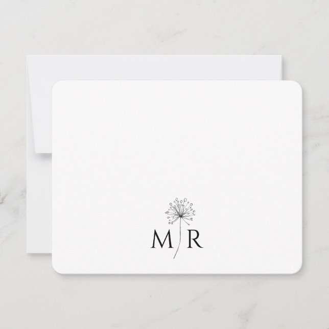 Dandelion Floral Monogram  Note Card (Front)