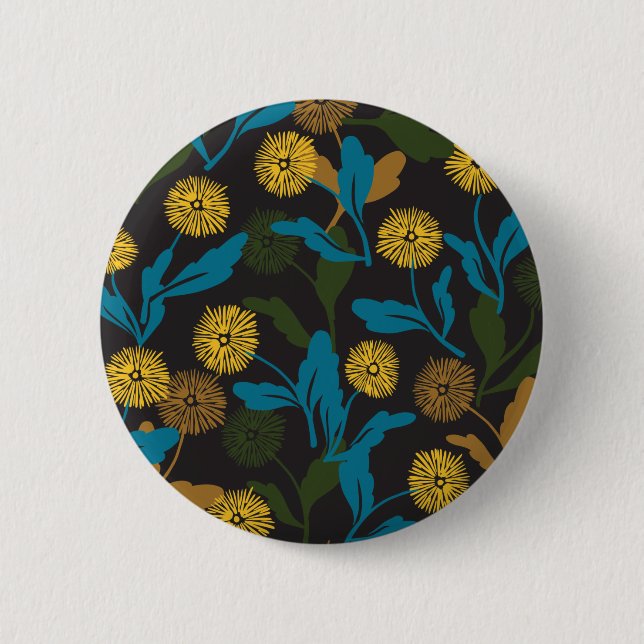 Dandelion floral pattern black ver button (Front)