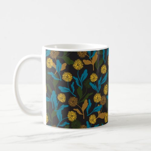 Dandelion floral pattern black ver coffee mug