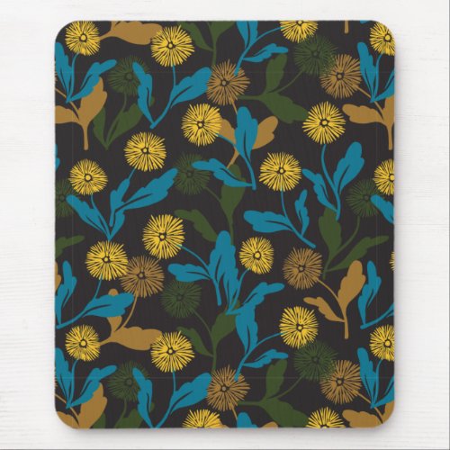 Dandelion floral pattern black ver mouse pad