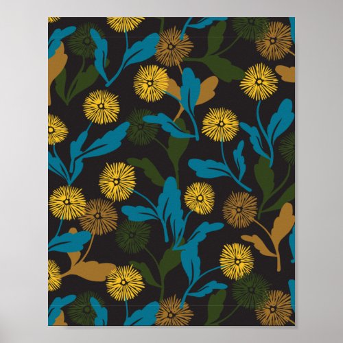 Dandelion floral pattern black ver poster