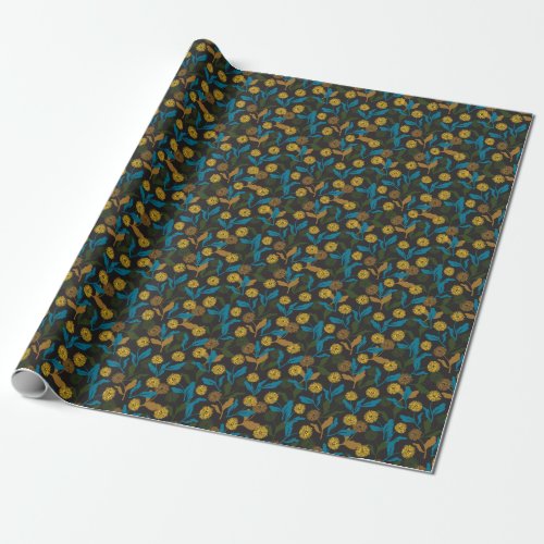 Dandelion floral pattern black ver wrapping paper