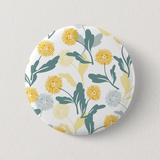 Dandelion floral pattern white ver button (Front)