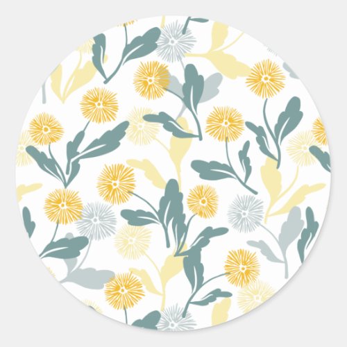 Dandelion floral pattern white ver classic round sticker