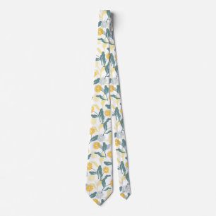 Dandelion floral pattern white ver neck tie