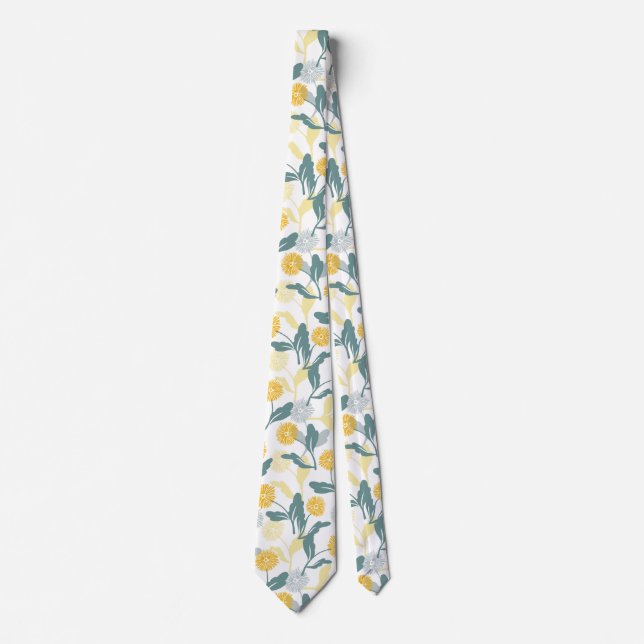 Dandelion floral pattern white ver neck tie (Front)