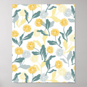 Dandelion floral pattern white ver poster