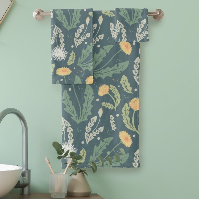 Dandelion Floral Weed Pattern Bath Towel Set (Dandelion Bath Towels Set)