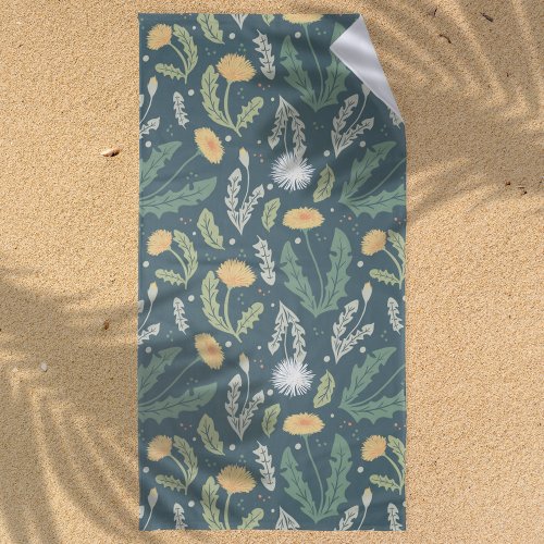 Dandelion Floral Weed Pattern Beach Towel