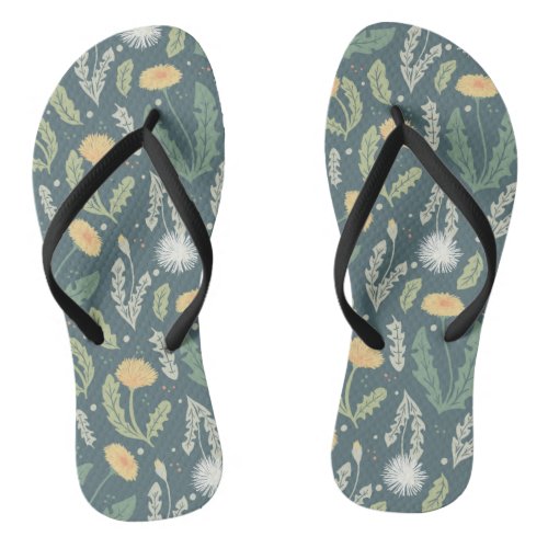 Dandelion Floral Weed Pattern Flip Flops