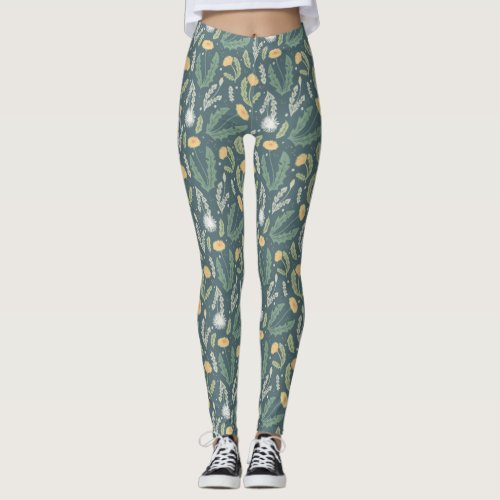 Dandelion Floral Weed Pattern Leggings