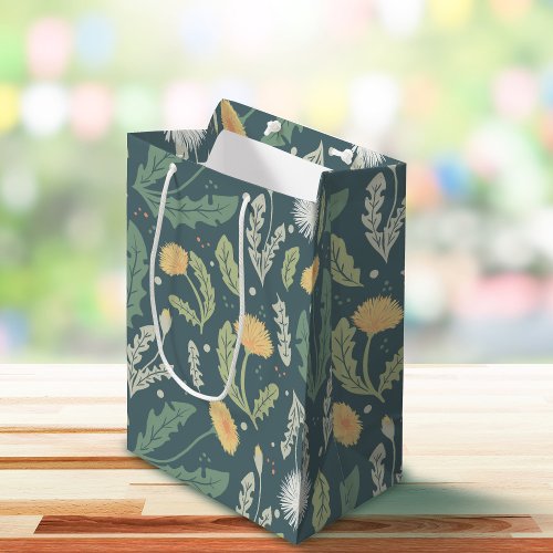 Dandelion Floral Weed Pattern Medium Gift Bag