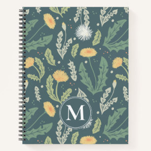Dandelion Floral Weed Pattern & Monogram Notebook