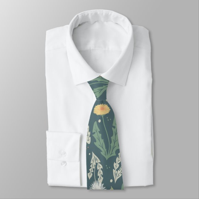 Dandelion Floral Weed Pattern Neck Tie (Tied)